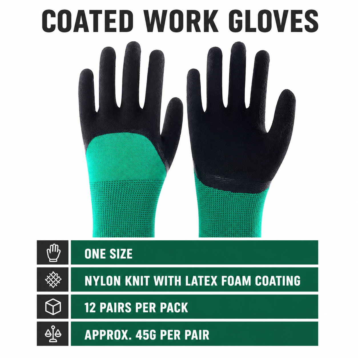 Coated Work Gloves — 12 Pair Pack